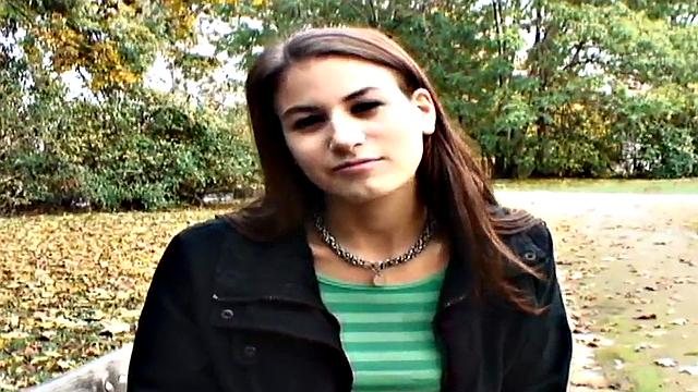 Nice guy bangs a wet pussy in public park, with a smile on her face