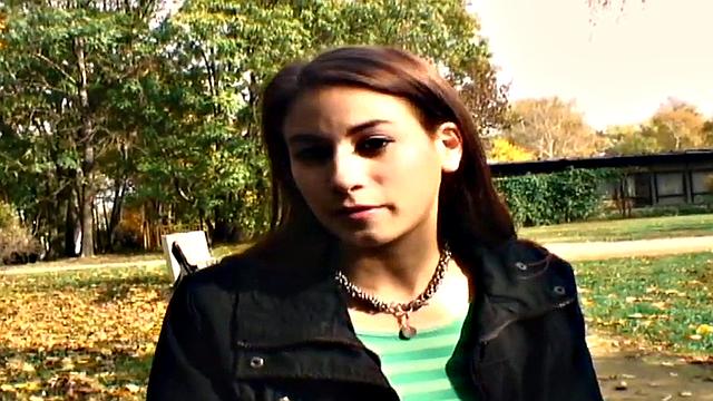 Nice guy bangs a wet pussy in public park, with a smile on her face