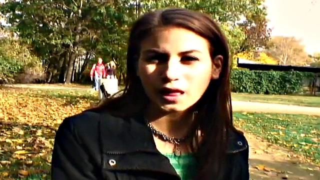 Nice guy bangs a wet pussy in public park, with a smile on her face