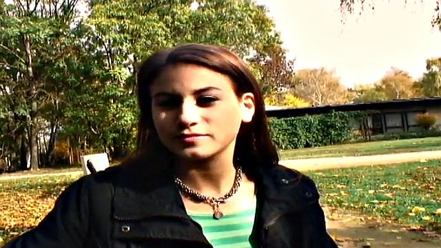 Nice guy bangs a wet pussy in public park, with a smile on her face