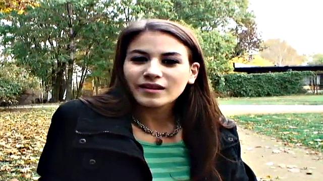 Nice guy bangs a wet pussy in public park, with a smile on her face