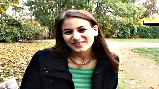 Nice guy bangs a wet pussy in public park, with a smile on her face