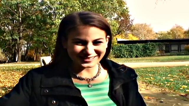 Nice guy bangs a wet pussy in public park, with a smile on her face