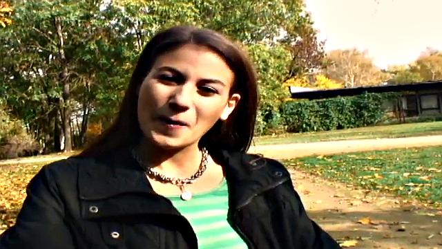 Nice guy bangs a wet pussy in public park, with a smile on her face