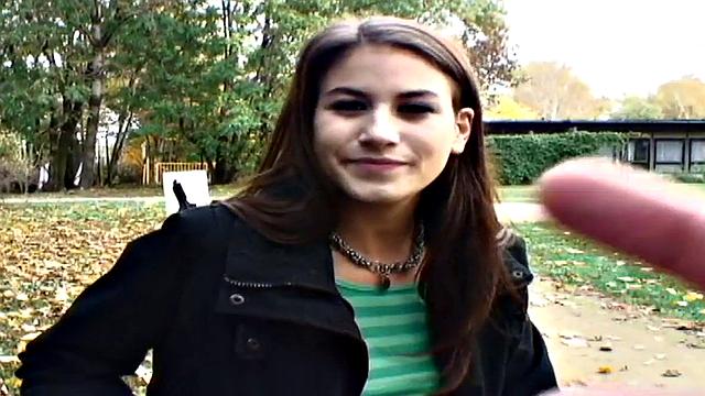 Nice guy bangs a wet pussy in public park, with a smile on her face