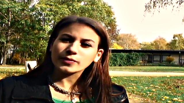 Nice guy bangs a wet pussy in public park, with a smile on her face