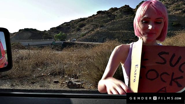 GenderXFilms - Petite Trans Hitchhiker Sucks for Ride