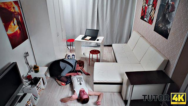TUTOR4K. Instead of learning, guy bangs sexy tutor in stockings