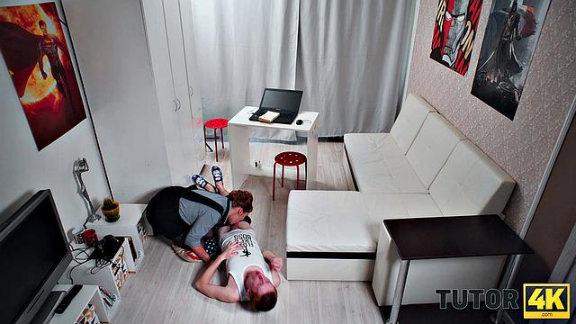 TUTOR4K. Instead of learning, guy bangs sexy tutor in stockings