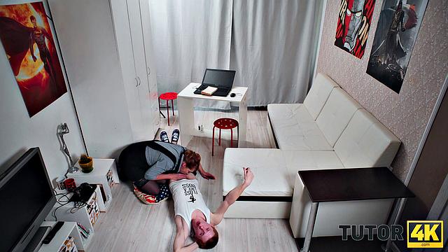 TUTOR4K. Instead of learning, guy bangs sexy tutor in stockings