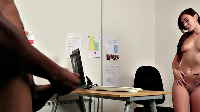 Bossy busty voyeur teases a staff member