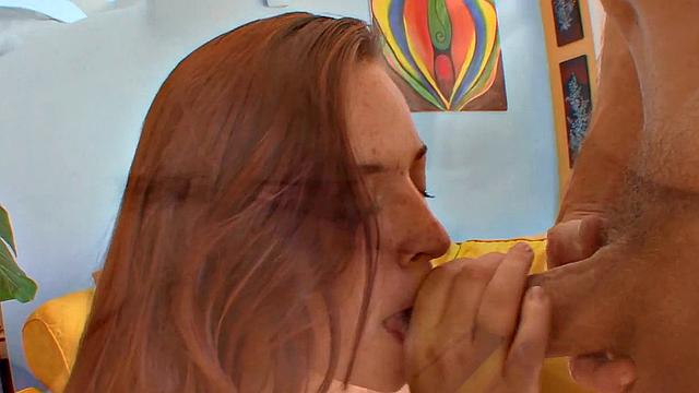 Watch cheerleader's coach nail her hard on the couch with his massive cock