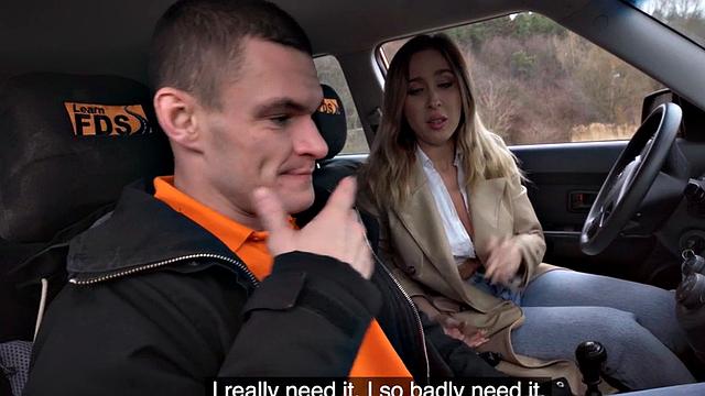 Public car babe fucked in wet pussy by big white dick