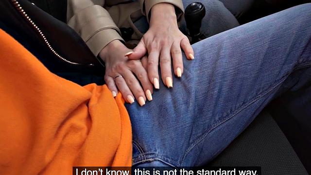 Public car babe fucked in wet pussy by big white dick