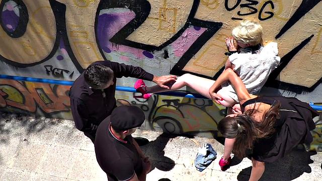 Pathetic babe publicly fucked and pissed in sex