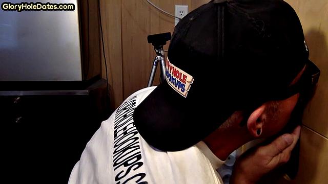 Gloryhole mature gay sucks hard cock in BJ video