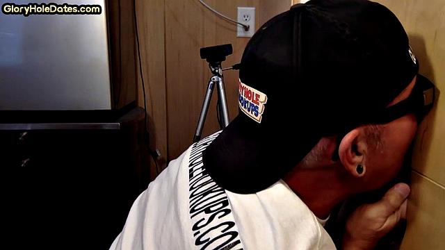 Gloryhole mature gay sucks hard cock in BJ video