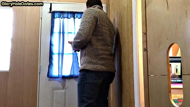 Gloryhole mature gay sucks hard cock in BJ video