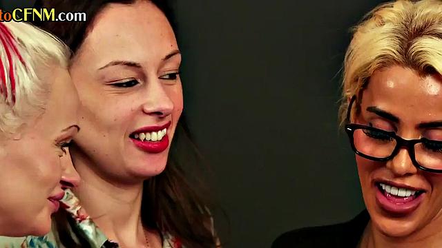 British CFNM femdom ladies suck and jerk cock in a group