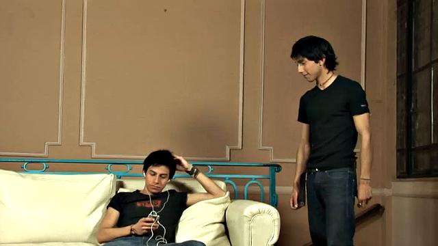 Skinny and smooth Latin twinks Fred and Morgan are kissing on the sofa, as they begin to strip each other naked. After some cock sucking and ass rimming, bottom boy bends over to take his top