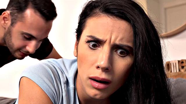 Naughty adventure with a stuck couch: Brunette babe gets ass licked, panties stuffed, and spooned in wild pussy-on-pant