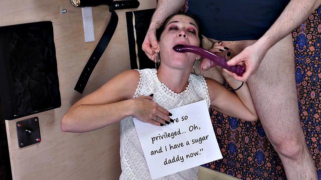 Mouth BDSM session with pretty petite sub