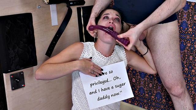 Mouth fuck BDSM session with pretty petite sub