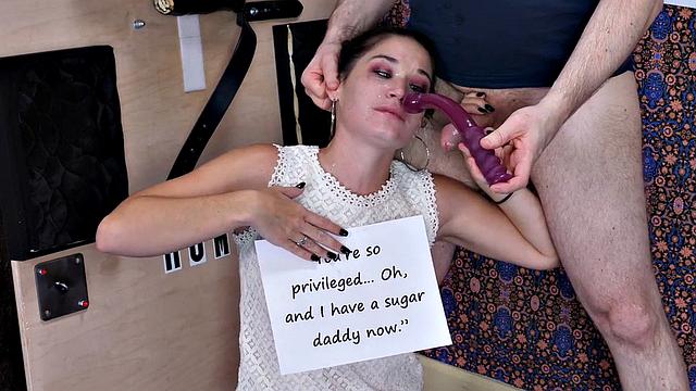 Mouth fuck BDSM session with pretty petite sub