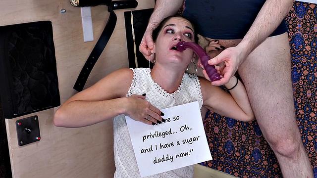 Mouth fuck BDSM session with pretty petite sub