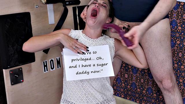 Mouth fuck BDSM session with pretty petite sub