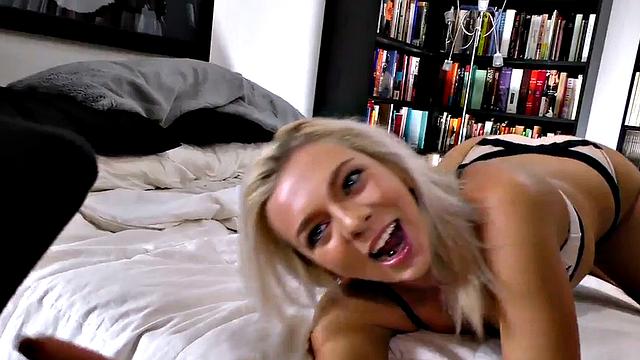 HJ mediumboobs babe jerks penis in POV while dirty talking