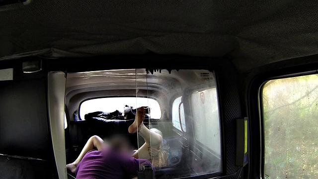 Blonde bombshell with huge tits gets drilled hard in the backseat of a taxi