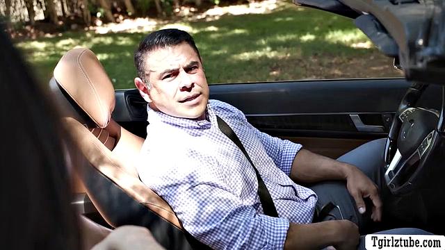 Rich man picks up TS hitchhiker and fucks her ass