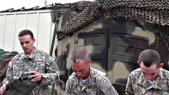 Military jocks enjoy locker room orgy after sucking cock