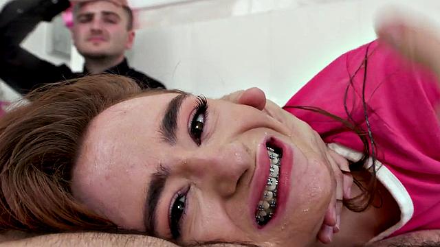 Greedy deepthroating slut fucked on cuckold's eyes