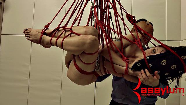 Slobbering teen bondage ass rammed