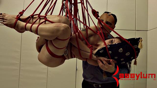 Slobbering teen bondage ass rammed