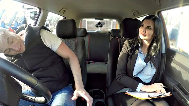 Hugetits MILF nailed by driving student after giving bj