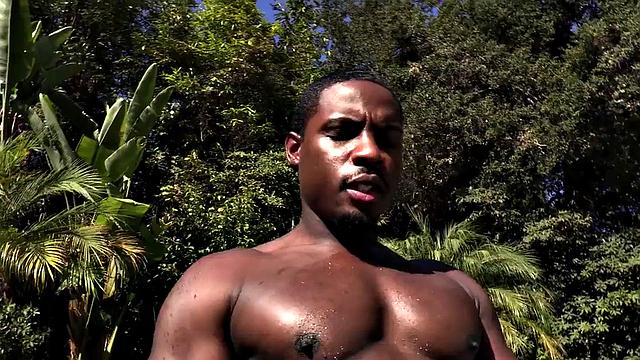 Black muscular jock barebacks his inked twink BF