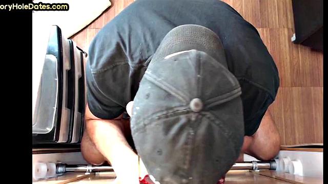 Jockstrap DILF fucked from gloryhole sucked cock