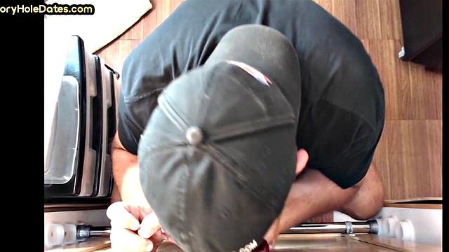 Jockstrap DILF fucked from gloryhole sucked cock