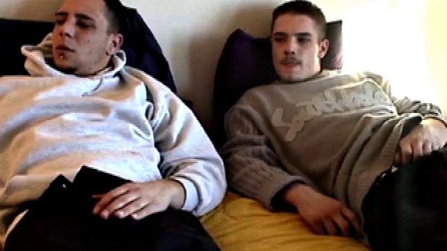 Bradley and Ryan Shaw begin by watching a loud straight porno together. As soon as he unbuckles himself, Ryan leans over to devour Bradley's cock. After they strip and stroke each other, Ryan goes back for seconds and a hot oral exchange follows.