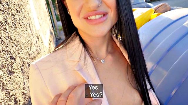 Skinny babe picked up and banged outdoors by sex agent for money