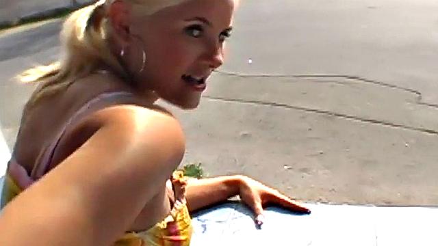 Public amateur babe POV fucked outdoors after casting