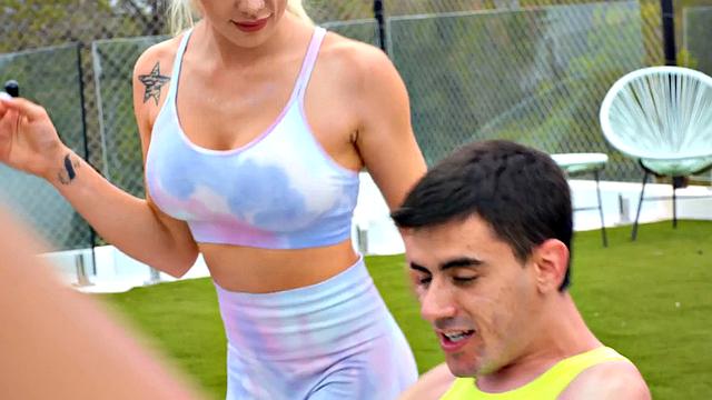 Busty squirting MILF gets her holes fucked outdoors