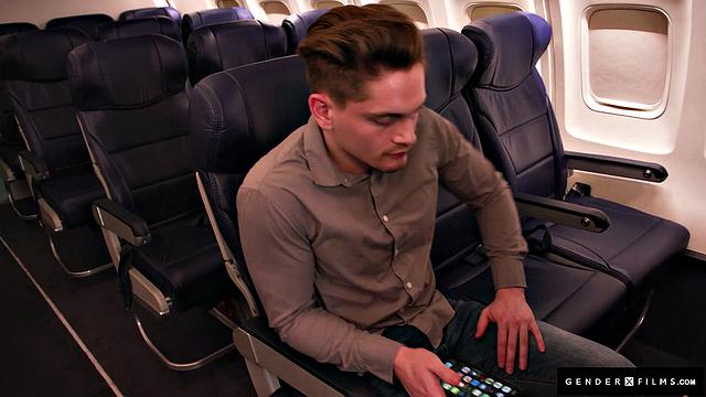 Sexy Trans Stewardess Spitroasted By Hunk & Big-Breasted Babe - GenderXFilms