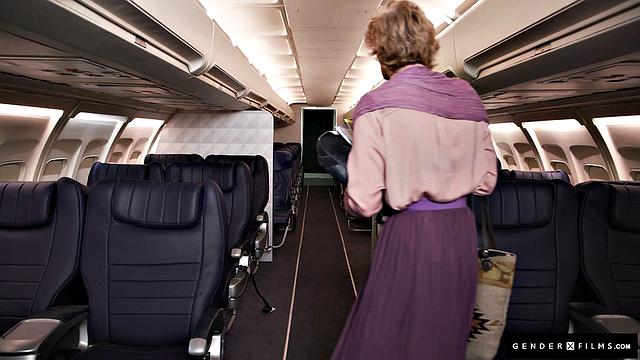 Sexy Trans Stewardess Spitroasted By Hunk & Big-Breasted Babe - GenderXFilms