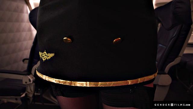 Sexy Trans Stewardess Spitroasted By Hunk & Big-Breasted Babe - GenderXFilms