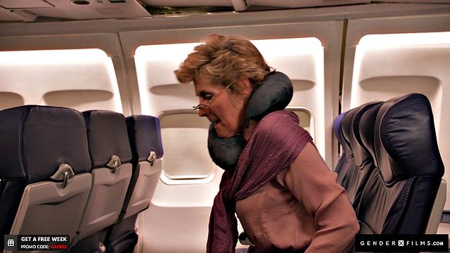 Sexy Trans Stewardess Spitroasted By Hunk & Big-Breasted Babe - GenderXFilms