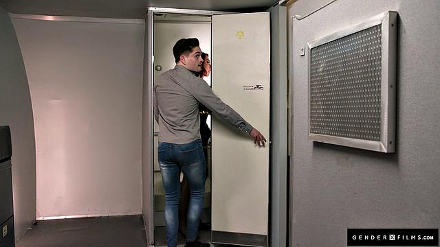 Sexy Trans Stewardess Spitroasted By Hunk & Big-Breasted Babe - GenderXFilms